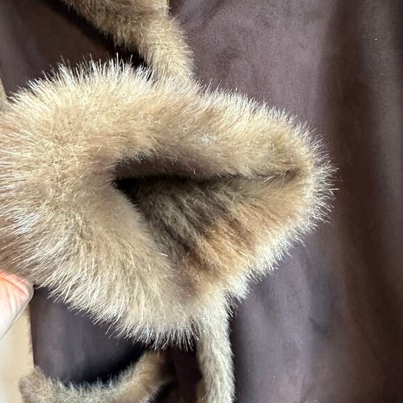 Dennis Basso Reversible Faux Suede and Fur Hooded Coat Brown M - Picture 7 of 14